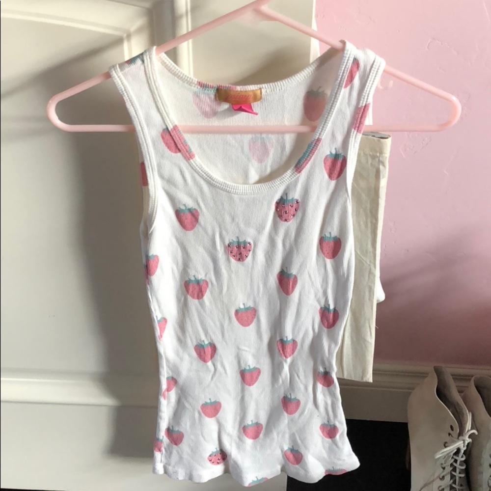 Strawberry tank with pink rhinestones sprinkled in